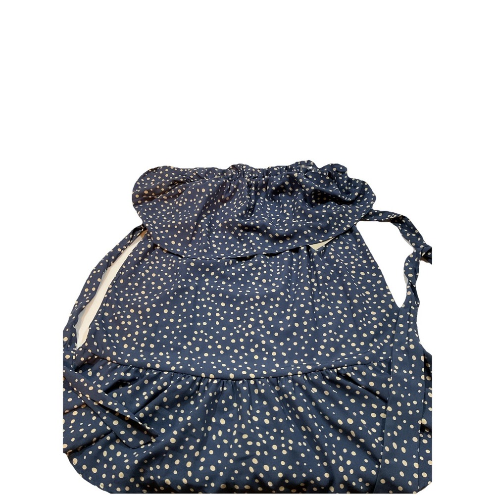 NWT Addie Blue Polka Dot Womens Babydoll Ruffled Top w/Tie Size Small G15